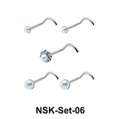 5 Silver Nose Stud Sets NSK-SET-06